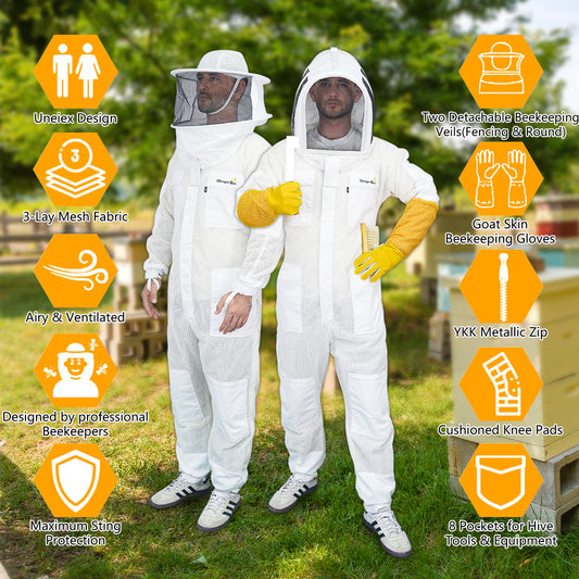 Three layer ventilated beekeeping suit（with two hats and gloves）